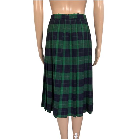 VTG Wool Tartan Kilt Skirt Plaid Wrap Midi Preppy Dark Academia Green Navy 10 - Picture 6 of 10